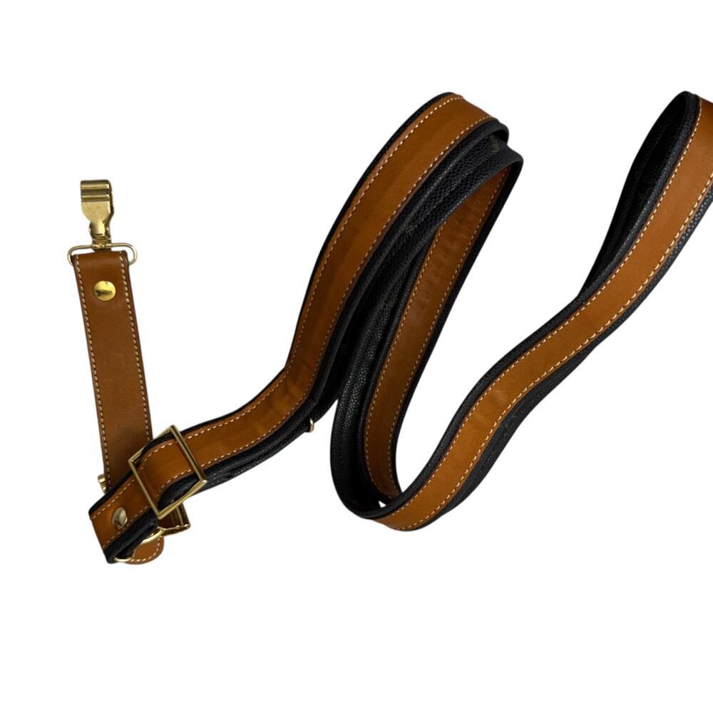 Vtg Valentino Leather Luggage Strap Garment? Brown Black Adjustable Brass 1.25"
